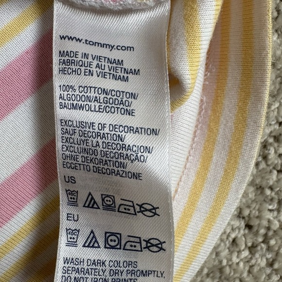 Tommy Hilfiger T Shirt Womens Short Sleeve Striped Pink Yellow Cotton Size XXL - Picture 4 of 7